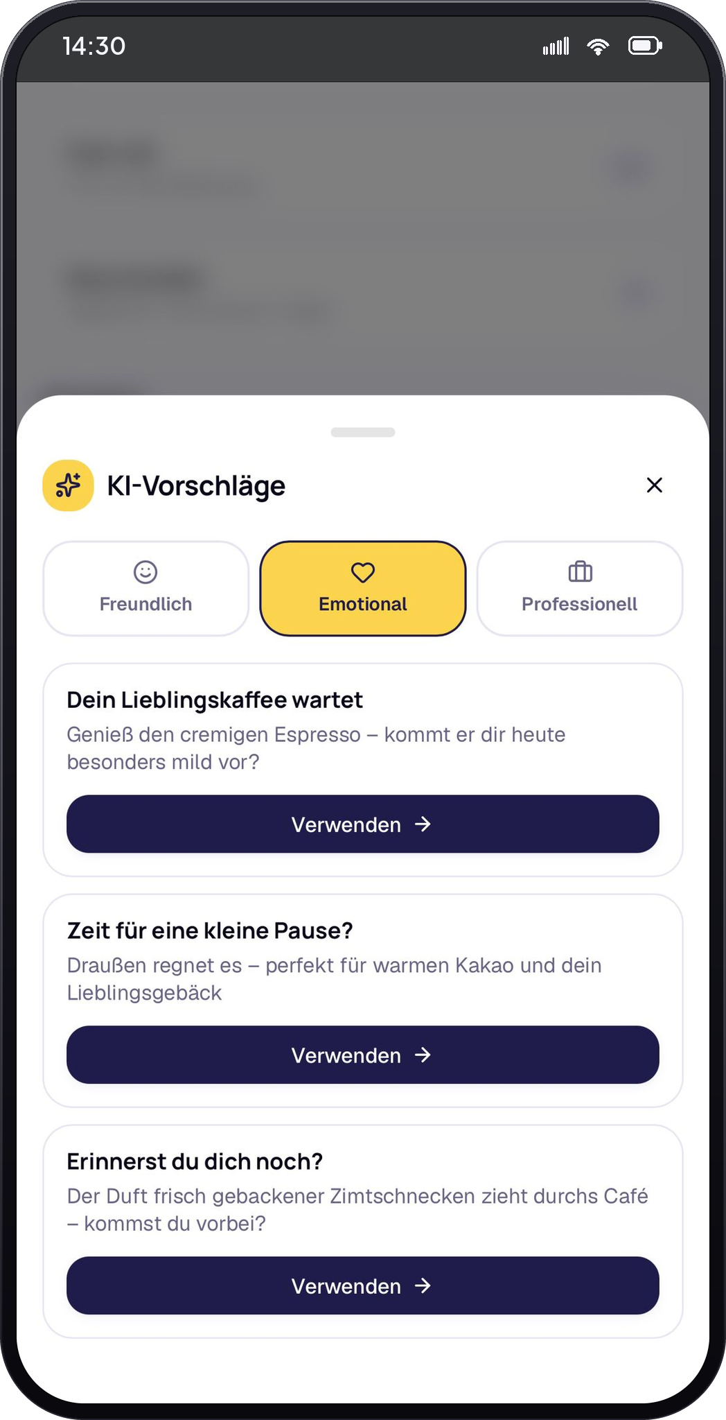 Stammspot KI-Vorschläge — Push-Texte in verschiedenen Tonalitäten