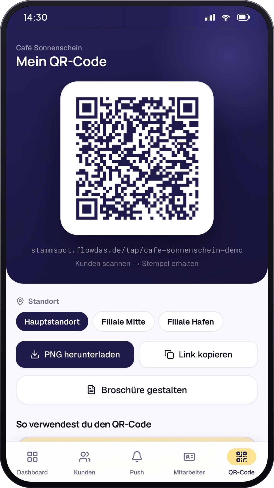 Stammspot — Eigener QR-Code zum Ausdrucken und Aufstellen an der Kasse